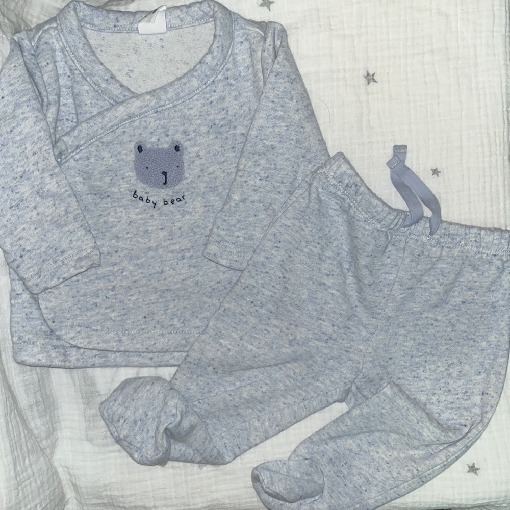 Gap Baby bear footed outfit set light blue heather